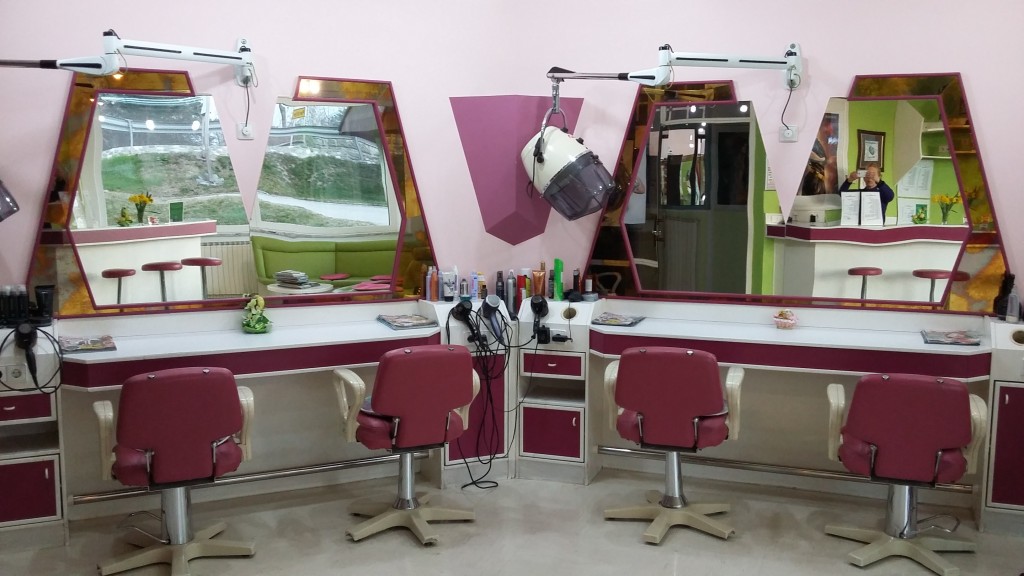 Modern salon interior with styling stations